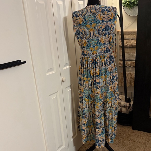 Tyler Boe Silk Floral Sleeveless Dress - Blue and Yellow - Picture 2 of 7